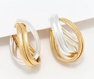 UltraFine 950 Silver Two Tone Wrapped 1-1/8" Curved Hoop Earrings